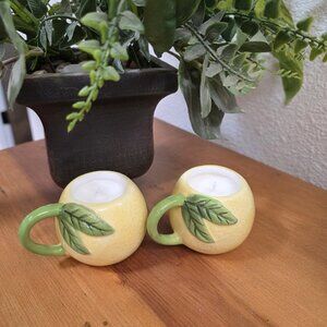 Little Yellow Lemon Soy Wax Candles in Ceramic Jars - Set of 2 - New
